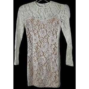 New Kalayci London White Long Sleeve Nude Lining Stretch Party Cocktail Dress 8
